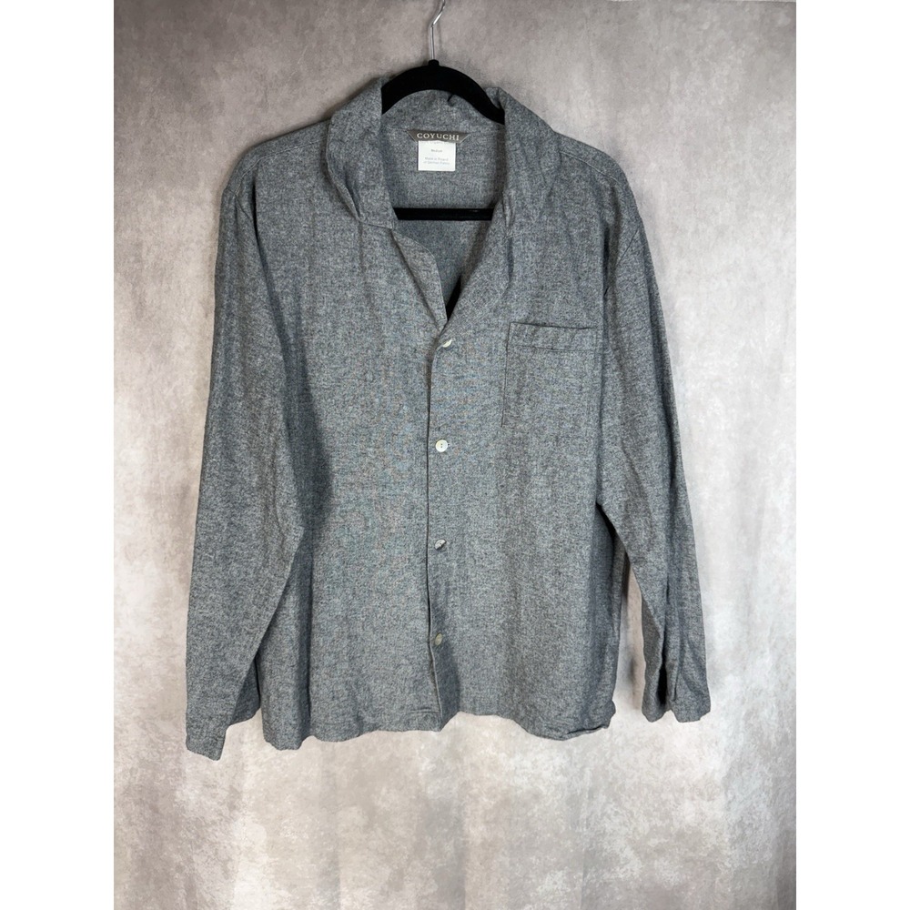 Coyuchi Organic Cotton Flannel Button Up Long Sleeve Top In Gray Size M